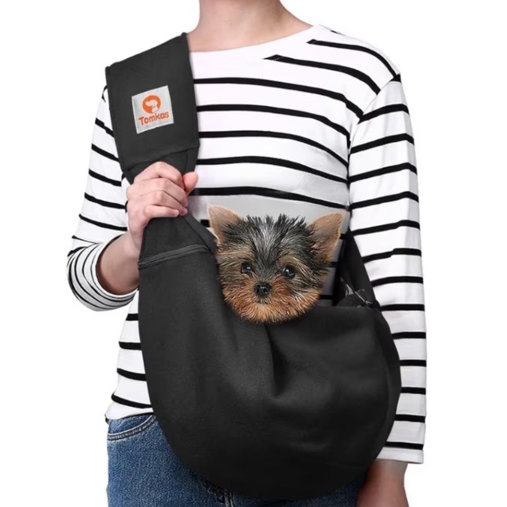 NWT Tomkas Small Dog Carrier Sling Adjustable Strap Zip Pocket Black Gingham
